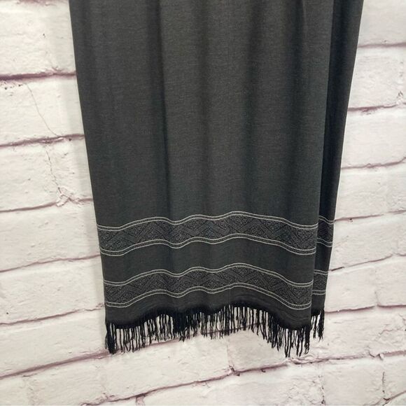 Talbots Dress SZ 12 Dark Gray Faux Wrap Rayon Maxi Fringe Lined Sleeveless Long - Picture 8 of 14